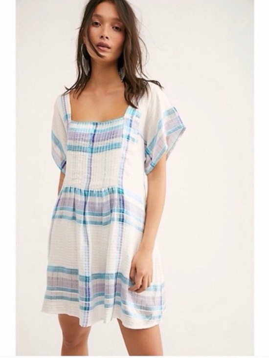 Free People Tops - Free People Barcelona Plaid Mini Dress Women  Metallic Shimmer Ivory XS